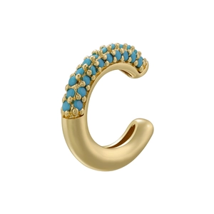 C-shaped ear cuff in 18K gold plated copper featuring turquoise beads and polished finish