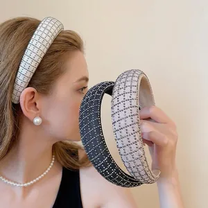 Padded Headband Fabric Glass Rhinestone Mesh Lattice Thick Non Slip Elegant Hair Hoop Women Hair Accessory
