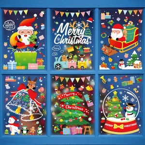 Stickers Fenêtre Noël Électrostatique PVC Père Noël Bonhomme Neige Renne Flocon Vitrine Décoration Festive Amovible
