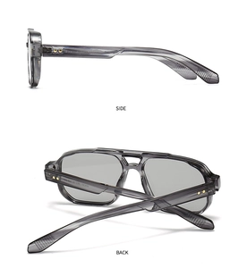 Side and back view of translucent gray pilot eyewear frame showing model W8021 and CE mark