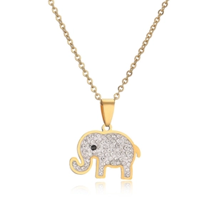 Elegant gold plated elephant pendant necklace with sparkling rhinestones for women