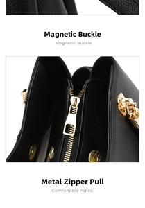Détails du cuir noir grainé avec boucles et fermetures éclair en métal doré brillant