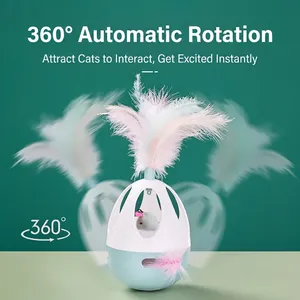 360-degree rotating electric cat tumbler toy with feathers and mouse teaser ball