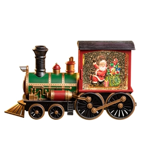 Vintage red Christmas Santa steam train snow globe with glitter accents for holiday decor