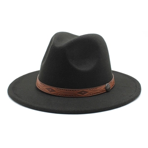 Classic Woolen Felt Fedora Hat Wide Flat Brim Vintage Ethnic Band Metal Buckle For Men Women Jazz Style
