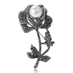 Vintage Rose Flower Brooch Alloy Rhinestone Imitation Artificial Pearl Pin Elegant Floral Jewelry For Women Clothing Accessories