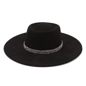 Vintage Suede Fedora Hat With Rhinestone Band Wide Brim Elegant British Style Retro Felt Cap