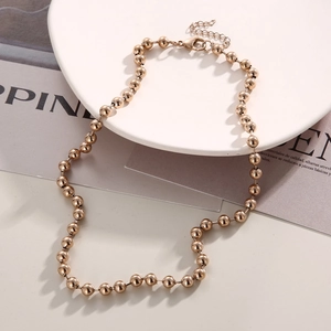 Minimalist gold stainless steel beaded ball chain necklace with adjustable lobster clasp