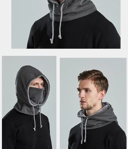 Vues détaillées du cache-cou en polaire grise montrant divers styles coupe-vent