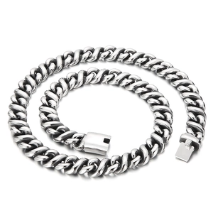 Men's hiphop titanium steel silver Cuban chain necklace with plug buckle closure