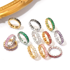 Elegant titanium steel rings with colorful square gemstones in gold and silver finishes