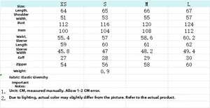 Tableau des tailles détaillé pour veste femme avec mesures de poitrine et manches en CM