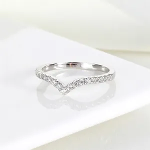 925 Sterling Silver V Shaped Chevron Ring Pavé Cubic Zirconia Stackable Minimalist Fine Jewelry For Women