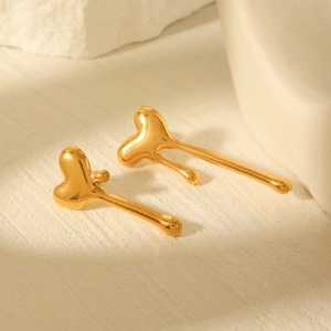Chic 18k gold plated stainless steel heart earrings with melting lava fluid design