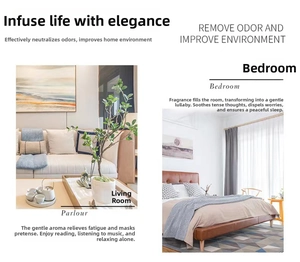 Green leaf aroma diffuser in a modern living room setting for air freshening