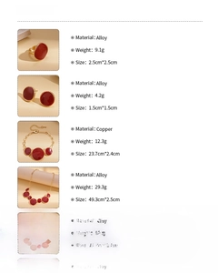 Spécifications de taille et poids pour l'ensemble de bijoux en émail rouge et alliage