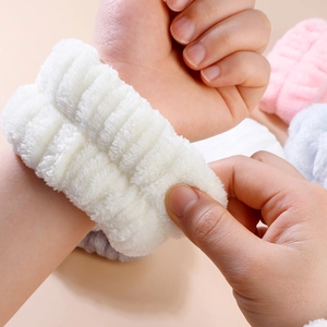 Soft white coral fleece bow headband for face washing, plush elastic hair band for women