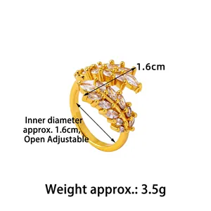 Elegant gold wheat leaf adjustable ring with sparkling marquise-cut white zircons