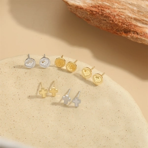 Minimalist vintage cross and heart earrings in gold and silver finish for women