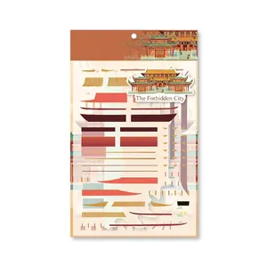 Retro style DIY architect stickers set featuring ancient Chinese Forbidden City buildings