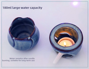Blue ceramic essential oil burner with 180ml large water capacity and glazed finish