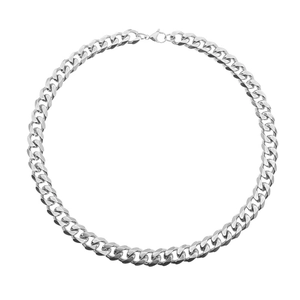 Minimalist silver stainless steel Cuban chain necklace for men and women on white background