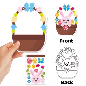 Kit stickers panier de Pâques DIY avec œufs colorés et lapins pour décoration créative
