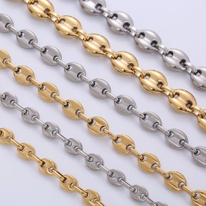 Hip hop coffee bean link bracelet for men in gold and silver stainless steel finishes
