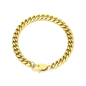 Men's gold Cuban link chain necklace with lobster clasp on a clean white background
