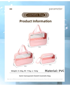 Detailed size comparison table for small, medium and large PVC cosmetic bags