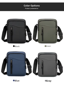 Borsa a tracolla verticale in tessuto Oxford da uomo in nero, verde, blu e grigio