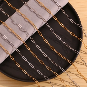 Detailed close-up of rectangular paperclip chain links in gold and silver stainless steel