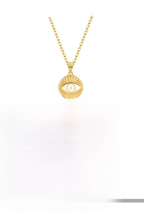 Detail of S925 sterling silver evil eye pendant necklace with 18k gold plating