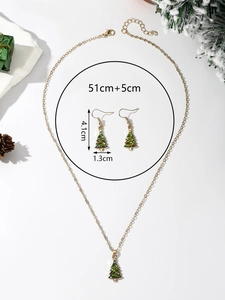 Parure bijoux sapin de Noël avec dimensions de la chaîne et taille des boucles d'oreilles