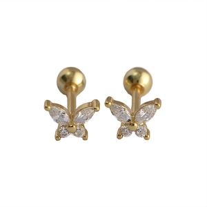 Sparkling S925 sterling silver butterfly earrings with gold plating and zircon stones