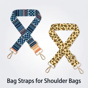 Adjustable Replacement Shoulder Strap Wide Polyester Printed Webbing Crossbody Handbag Accessory Gold Metal Buckle