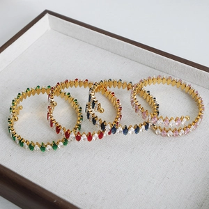 Elegant gold-plated open bangles set with colorful marquise-cut zircons for women