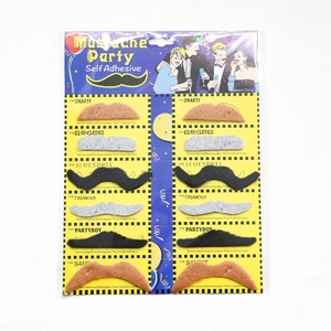 Detail of 12 self-adhesive mustache party props in 6 styles including The Bandit and Partyboy