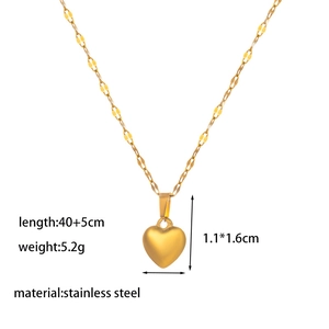 Polished 18K gold heart pendant necklace in stainless steel with a minimalist chain