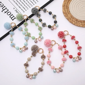 Fashion Plush Pom-pom Beaded Keychain Sweet Bag Pendant With Acrylic Beads And Imitation Artificial Pearls For Women Girls Accessory
