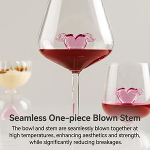 Nordic creative red wine glass with pink winged heart interior and seamless stem design