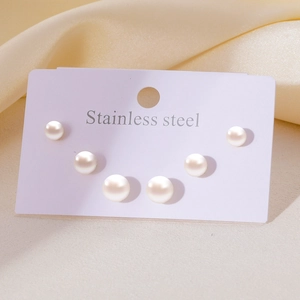 Lot de 3 paires de boucles d'oreilles perles blanches en acier inoxydable plaqué or 18k