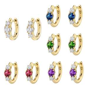 Colorful Cubic Zirconia Huggie Hoop Earrings Brass With 925 Sterling Silver Earring Post Elegant For Women