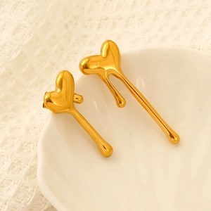 Polished gold plated irregular liquid heart stud earrings made of durable stainless steel