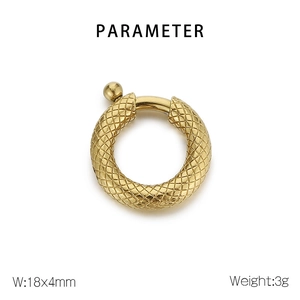 Detail view of a 18x4mm golden textured spring clasp for jewelry making on white background