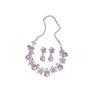Vintage style jewelry set with zircon flower pendant necklace and teardrop pink earrings