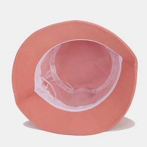 Coral orange bucket hat with breathable mesh lining and reinforced stitching details