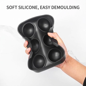 Moule à glaçons en silicone noir à 6 trous flexible pour démoulage facile de boules