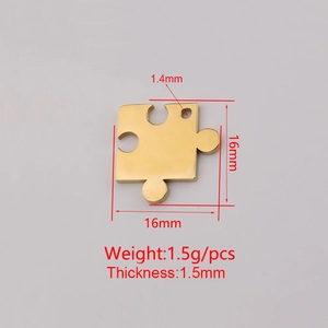 Polished golden stainless steel heart puzzle pendant with 16mm dimensions and size labels