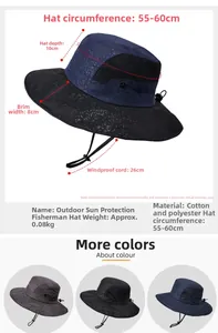 Size chart for adjustable sun hat with 8cm wide brim and windproof chin strap